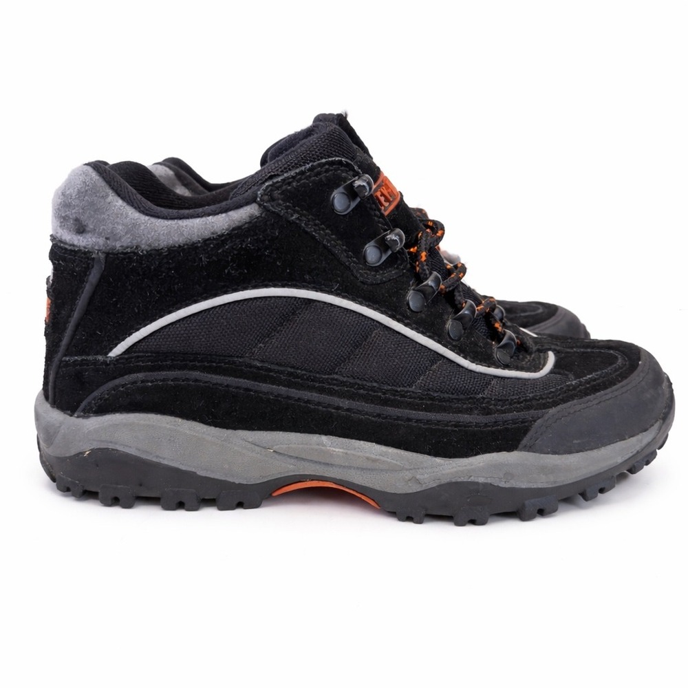 Harley-Davidson Womens Black Suede Mid Top Hiking Boots Size 8 81455 Orange Trim - Picture 4 of 8